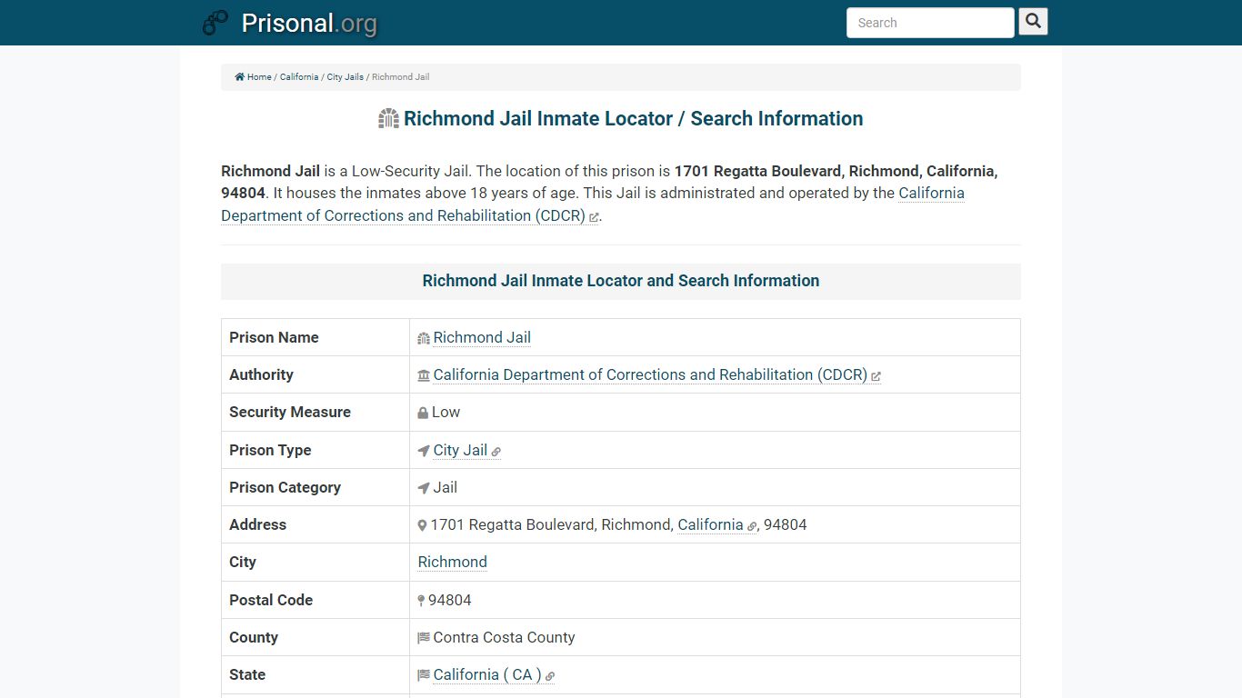 Richmond Jail-Inmate Locator/Search Info, Phone, Fax ...
